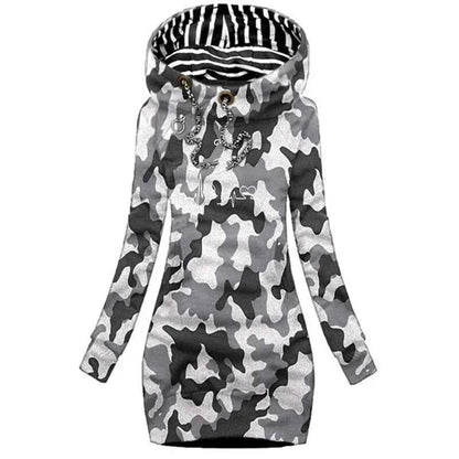 Trendy Line Cat Printed Autumn and Winter Women's Fashion Hoodie Dresses Hoodie Dresses Women's Long Sleeve Sweater Dresses