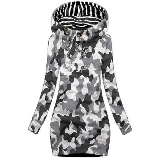 Trendy Line Cat Printed Autumn and Winter Women's Fashion Hoodie Dresses Hoodie Dresses Women's Long Sleeve Sweater Dresses
