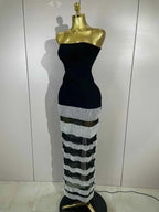 Elegangt Shiny Sexy Mesh Strapless Bodycon Long Bandage Dresses Women Club Birthday Evening Party Slim Celebrity Guest Dresses