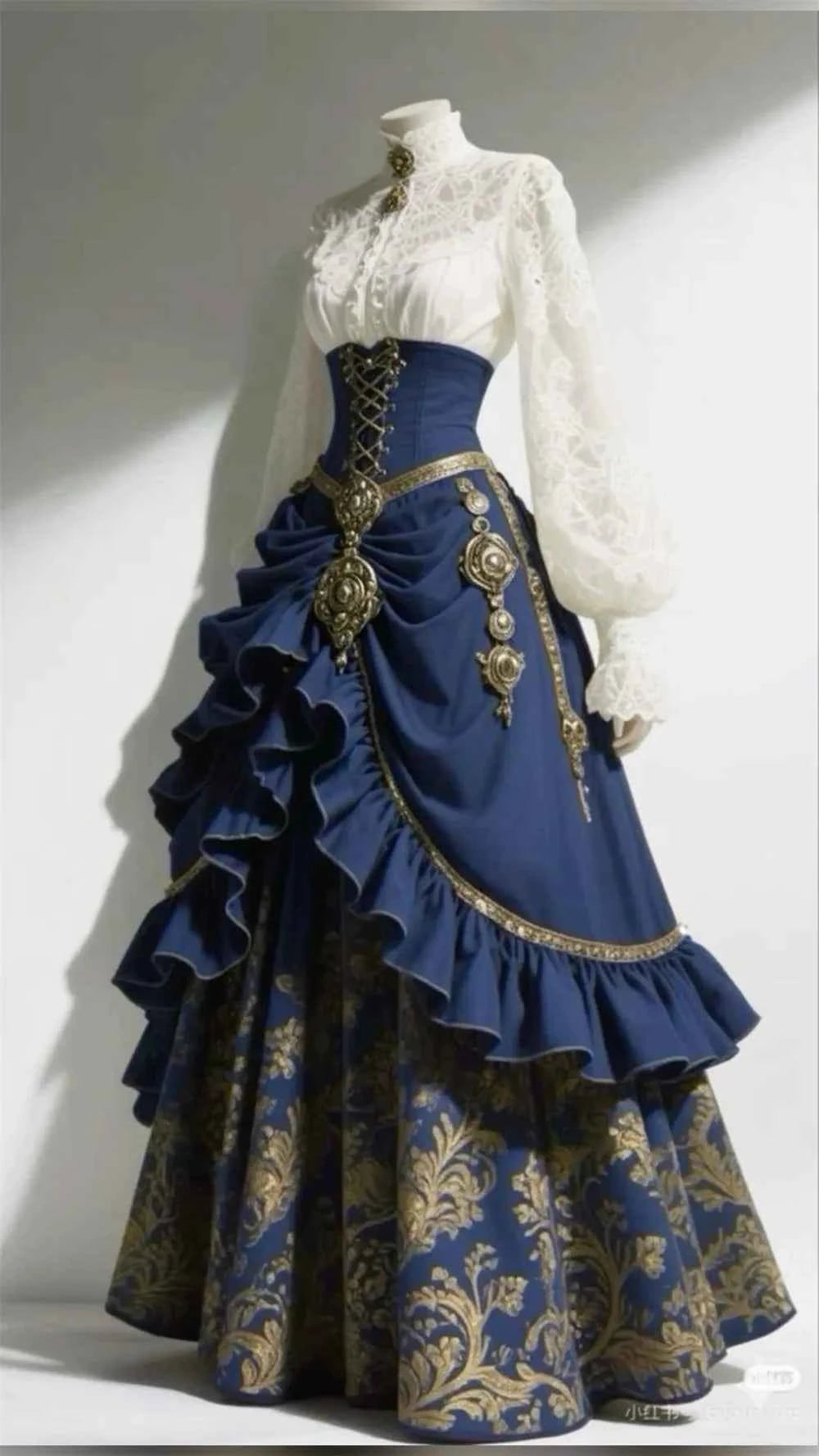 2 Pcs Set Vintage Renaissance Gothic High Waist Corset Lace-up Ruched French Victorian Steampunk Dress Long Skirt Evening Gown