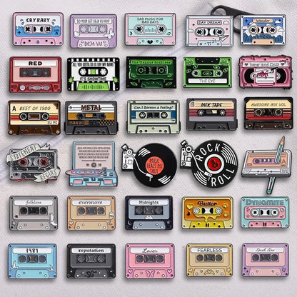 QIHE JEWELRY Retro Music Cassette Tape Enamel Pin Zinc Alloy Lapel Badge