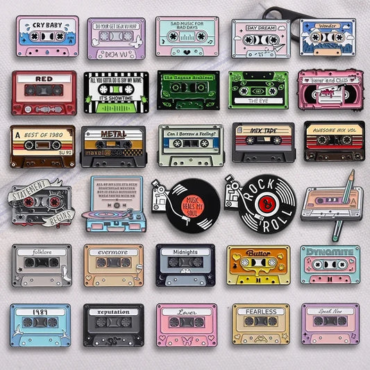 QIHE JEWELRY Retro Music Cassette Tape Enamel Pin Zinc Alloy Lapel Badge