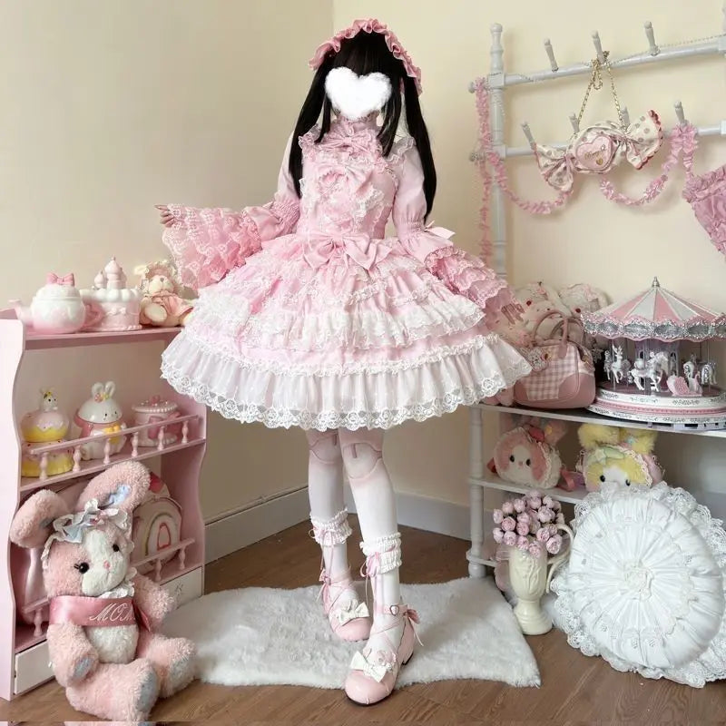 French Lolita Strap Dress Lace Patchwork Cosplay Outfit Y2K Vintage Elegant Girls Sweet Party Kawaii Dress Women Clothing 2026