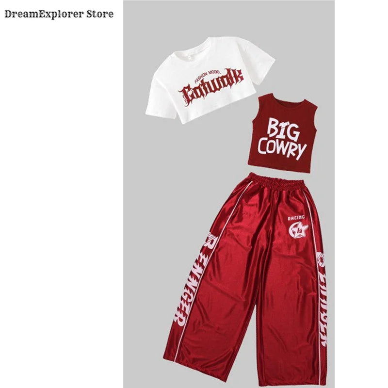 Girls Shiny Crop Top & Joggers Street Dance Set