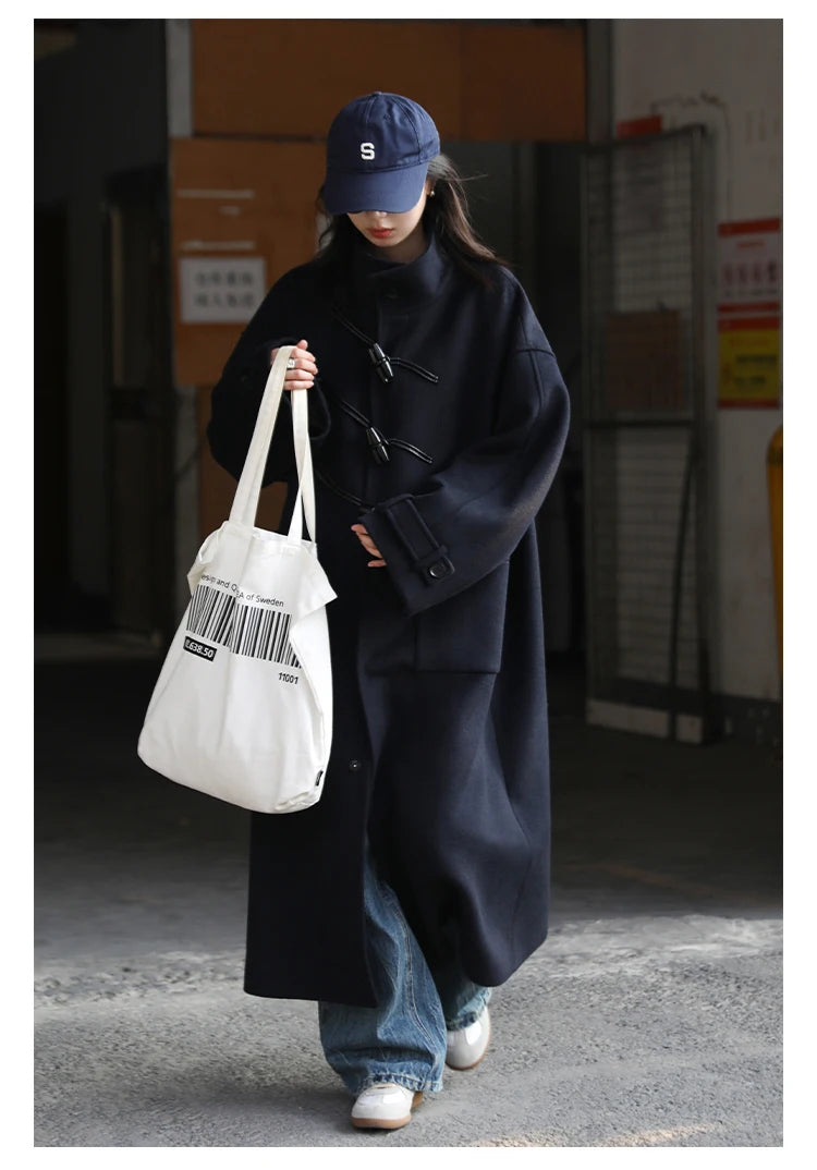 CHIC VEN Women Long Woolen Coats Single Breasted Loose Stand Collar Cow Horn Buttoned Office Ladies Overcoat Autumn Winter 2026