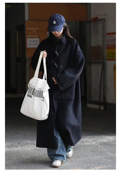 CHIC VEN Women Long Woolen Coats Single Breasted Loose Stand Collar Cow Horn Buttoned Office Ladies Overcoat Autumn Winter 2026