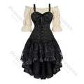 Brown Pirate Dress Plus Size Faxu Leather Steampunk Corset Dress with Shoulder Off Blouse Cosplay Pirate Costume for Women SS69 77.69 black-beige / XXXL