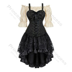Brown Pirate Dress Plus Size Faxu Leather Steampunk Corset Dress with Shoulder Off Blouse Cosplay Pirate Costume for Women SS69 77.69 black-beige / XXXL