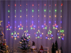 Christmas Curtain Lights LED String Lights with Tree Snowflake Star Deer Bell USB Remote 8 Modes Home Decor