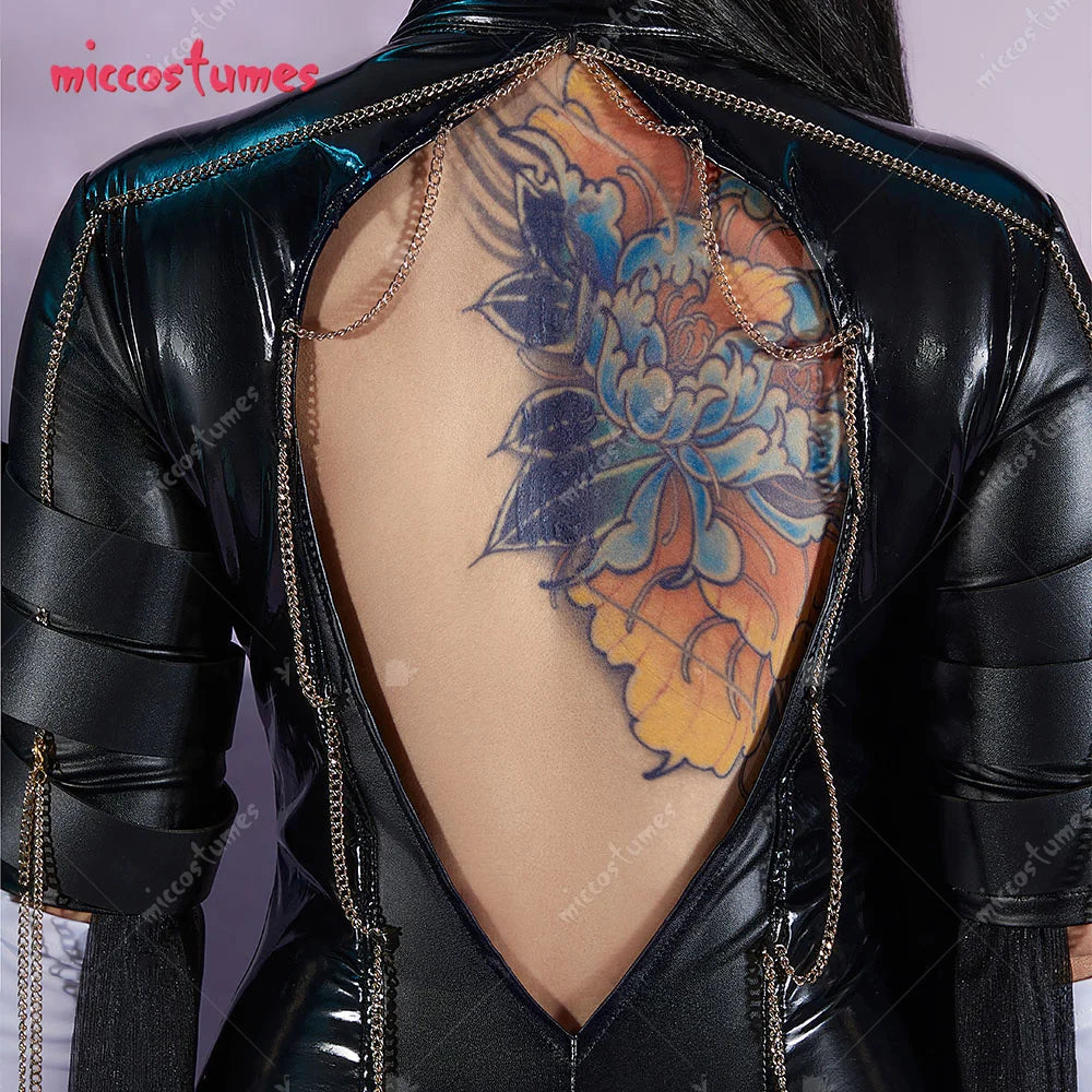 Miccostumes Women's Black Witch PU Leather Cosplay Bodysuit