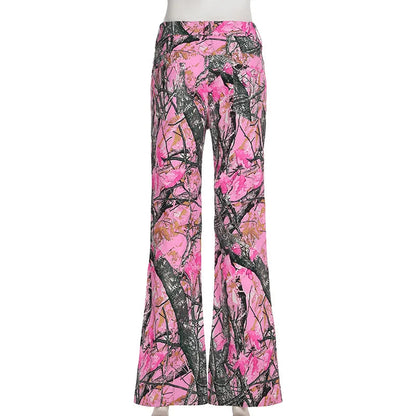 Women's new branch small camo high waisted bell bottoms Spice Girl street personality fashion casual pants SS69