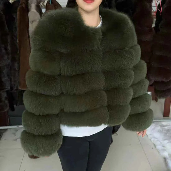 QUEENTINA Fox Fur Coat Real Winter Women'S Fashion Brown 2025 Leather And Skin Clothing Natural New In Coats & Jackets Outerwear