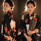 Fashion National Trends Women Sexy Kimono Yukata Dress With Obi Novelty Evening Dress Japanese Cosplay Costume Floral One Size