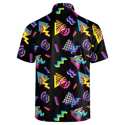 Men's Retro 80s Graphic Print Polo Shirt - Short Sleeve, Breathable Performance Fabric