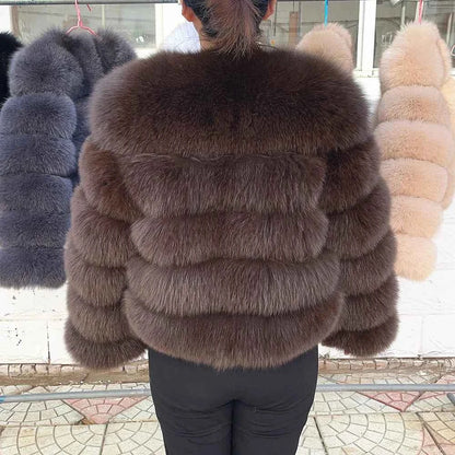 QUEENTINA Fox Fur Coat Real Winter Women'S Fashion Brown 2025 Leather And Skin Clothing Natural New In Coats & Jackets Outerwear