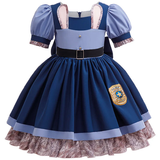 Disney Girls Cosplay Zootopia 2 Police Officer Judy Bunny Dress For Kids Holiday Party Cute Dress With Accessories Fancy Set