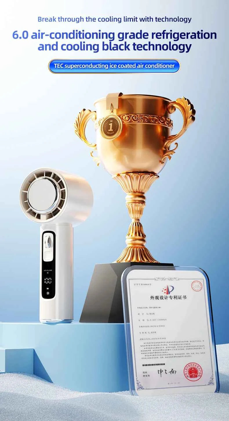 Outdoor Portable Mini Fan Handheld Fan with LED Display Semiconductor Refrigeration 100 Wind Speeds USB Rechargeable Battery Fan