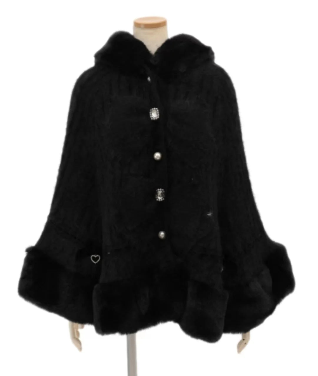 Godivana Faux Rabbit Fur Cape Coat with Rhinestone Bow