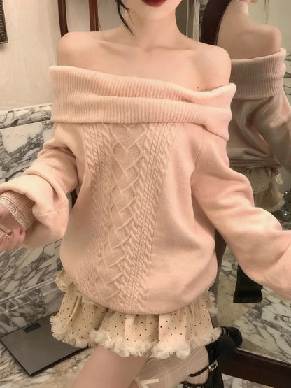 Winter Sweet Kawaii Patchwork Sweater Women Japanese Fashion Vintage Hot Girl Knitted Tops Y2k Elegant Cute Bow Pullover New