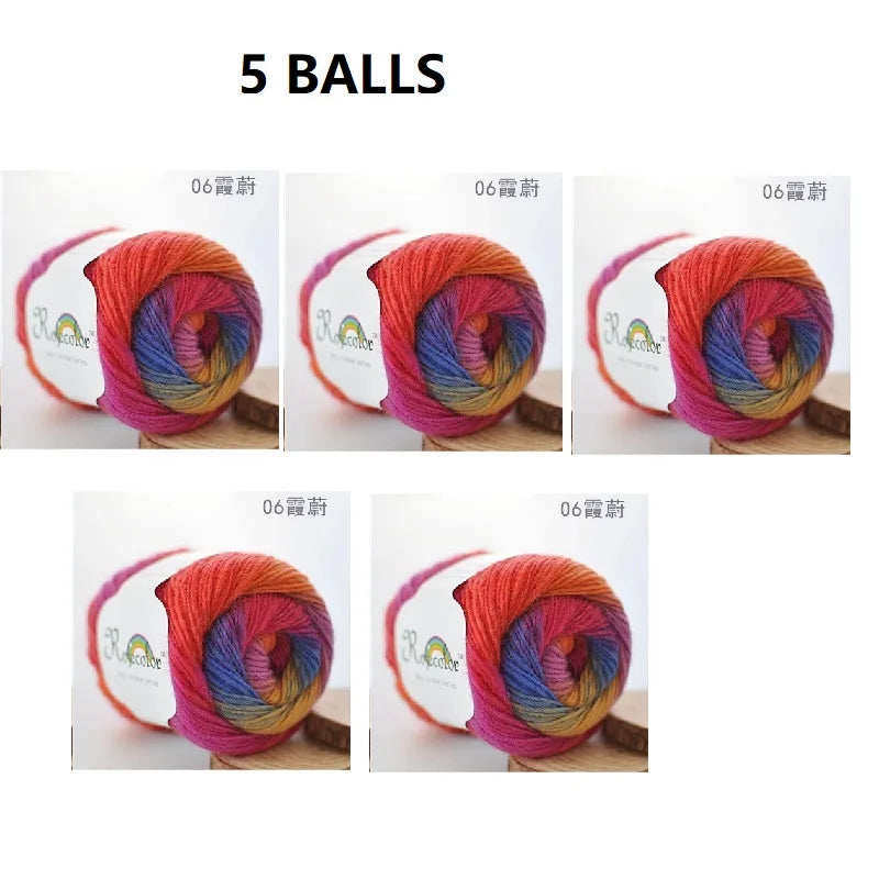 100% Wool Yarn Rainbow Color for Hand Knitting Crochet Plush Thickness Lanas Thread DIY Soft Scarf Shawl Sweater Free Shipping