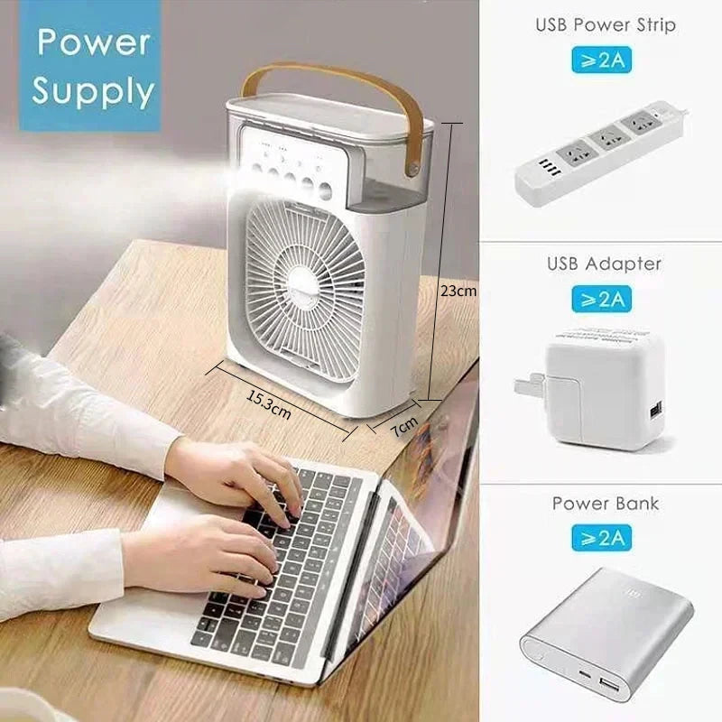 New 3 In 1 Fan AIr Conditioner Household Mini Air Cooler LED Night Light Portable Humidifier Air Adjustment Fan Office Home Fan SS69