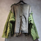 DEAT Women's Patchwork Denim Pullover Sweater - Loose Knit Top