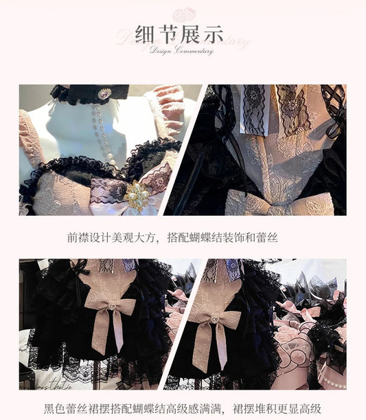 2024 New Spring Summer Ladies Exquisite Lace Skirt Suit Lolita Sweet Womens Black Pink Bow Tube Top Sling Short Cake Skirt Set SS69