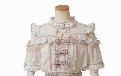 Japanese Mine Tie Sweet Bow Long Sleeve Chiffon Shirt Liz High Waist Elastic Slim Pleated Plaid Skirt Sets Short Skirts Women
