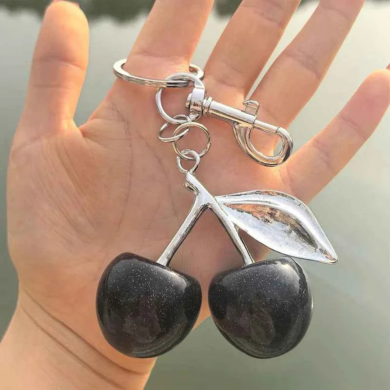 Fashion Delicate Red Cherry Charm Keychain 3 Color Gold Silver Keyring Elegant Women's Backpack Purse Charm Earrings Jewelry