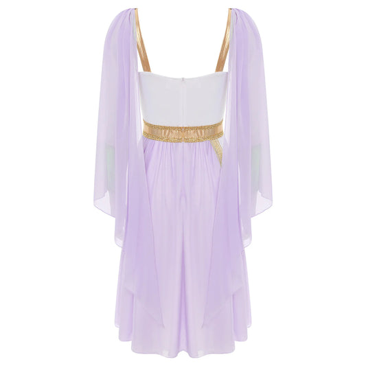 SS69 Women Ancient Greek Goddess Cosplay Costume Chiffon Sleeveless Dress