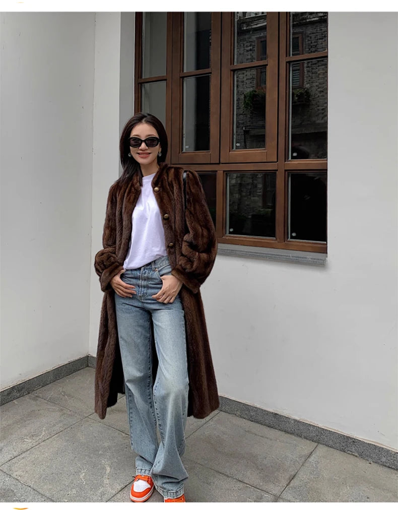 Lautaro Women's Long Faux Mink Fur Coat - Thick Warm Winter Overcoat
