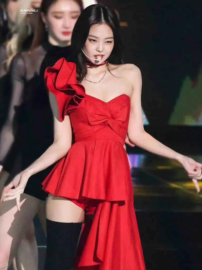 K-pop Jennie Stage Cosplay Outfit Women Red Dress Concert Outfits Festival Women Clothing Secy Performance Costume Dropshipping