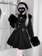 Original Japanese Mass-Produced Lace Jackets Girls Women Cute Bow Waist Cinch Heavy Drill Button Slim Fit Elegant Black Coat