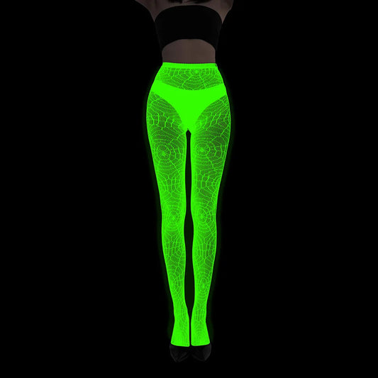 Women Glow in The Dark Fishnet Tight Rose Pattern Fishnet Tights Luminous Fishnet Halloween Party Festive Dress Up SS69