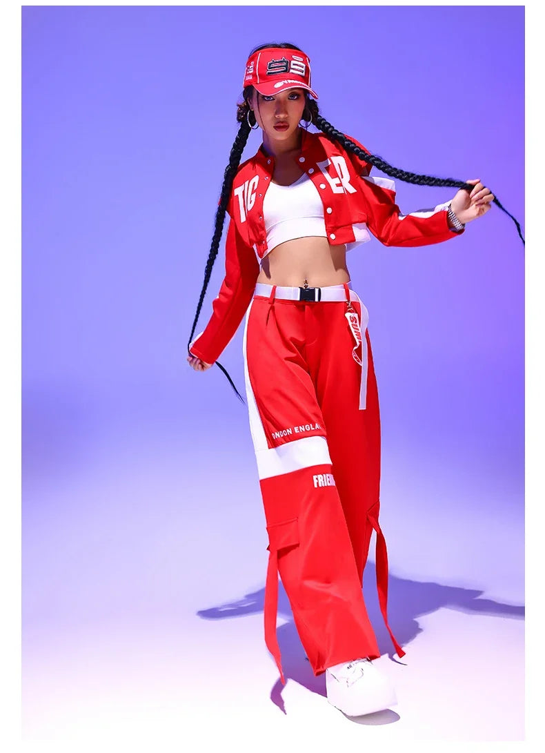 Women's Red Jazz Dance Performance Suit