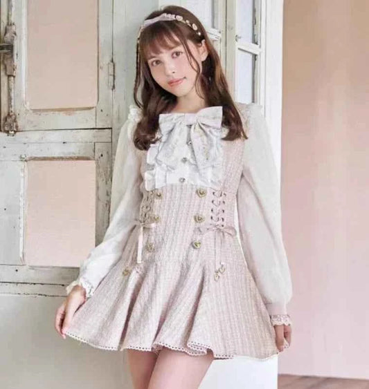 Japanese Mine Mass-Produced Short-Sleeve Shirt Dress Shorts Set Women Sweet Liz Doll Collar Bow Shirt Dress Two-Piece Suit