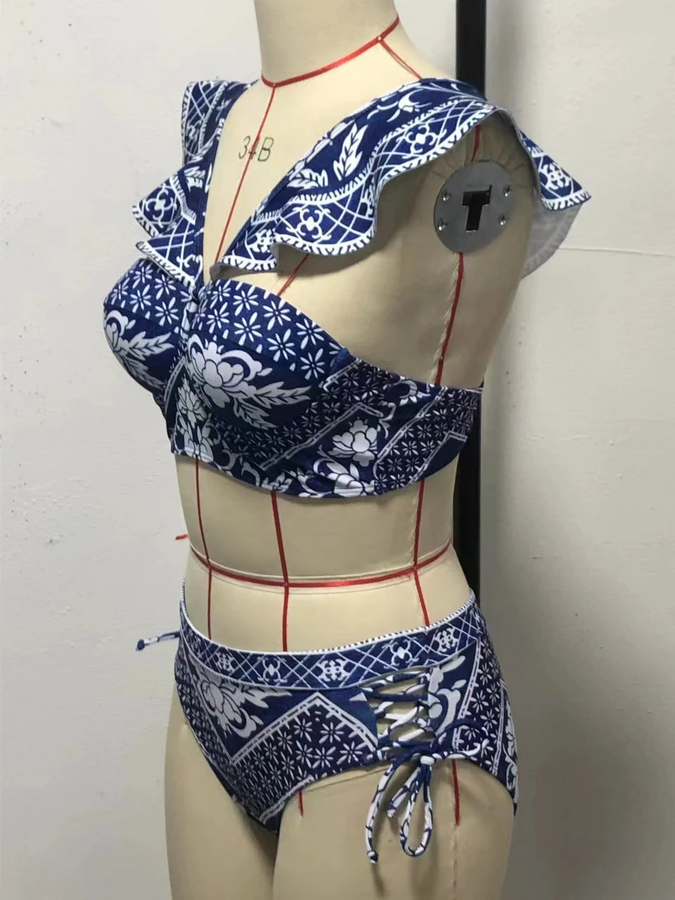 2023 New Arrival Push Up Women Bikini Set Floral Printed Ruffle Bikinis Strappy Bandage Swimwear Brazilian Biquini Bathing Suit SS69