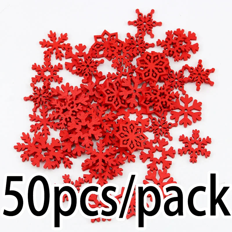 (50 Pieces/pack) 23mm Christmas Snowflake Wood Chips Colorful Diverse New Year's Holiday Party Window Decoration Props Toys DIY