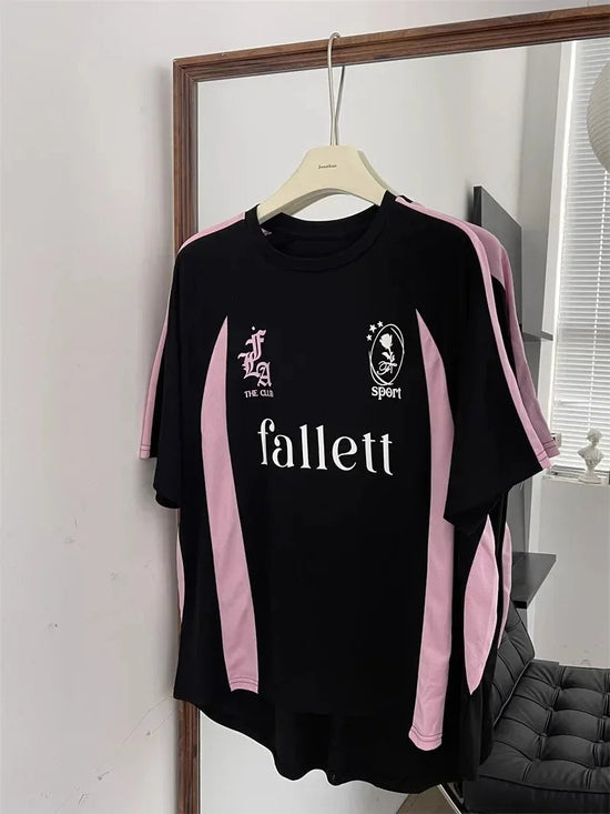 New Arriavl Korean Summer Black Pink Retro Patchwork 21 Jersey T-shirt Sports Breathable Short Sleeve Casual T-shirt for Women SS69 19.69 T29558 / XXL