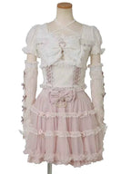 Japanese Sweet Heavy Industry Splicing Sleeve Strap Lace Bow Lace Shirt Summer Autumn New Elastic Slim Long-sleeve Tshirt Top