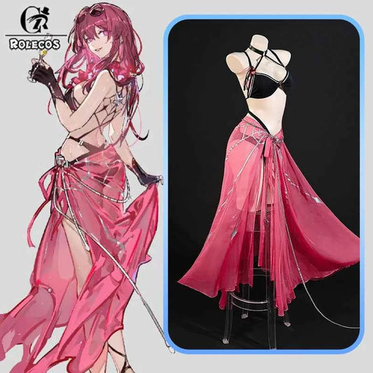 ROLECOS Original Honkai Star Rail Fanart Kafka Summer Swimsuit Women Cosplay Costume Sexy Black Pink Women Role Play Swimwear