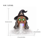 Halloween Witch Head Decor with LED Light and Mist Effect, Spooky Tabletop Decoration with Glowing Eyes