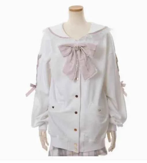 Japanese Liz Mine Mass-Produced Sailor Collar Ribbon Bow Sweet Hoodies Women Autumn Preppy Style Y2K Cute Oversized Sweatshirt