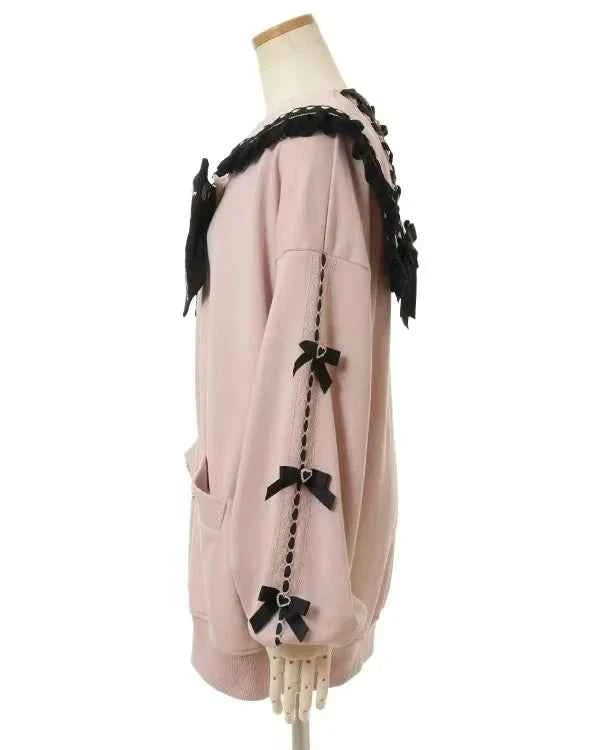 Japanese Liz Mine Mass-Produced Sailor Collar Ribbon Bow Sweet Hoodies Women Autumn Preppy Style Y2K Cute Oversized Sweatshirt