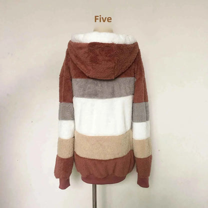 Warm Fleece Oversized Hooded Jacket Women's Autumn Winter Thickened Zipper Pocket Patchwork Clothing Comfortable Sweatshirt