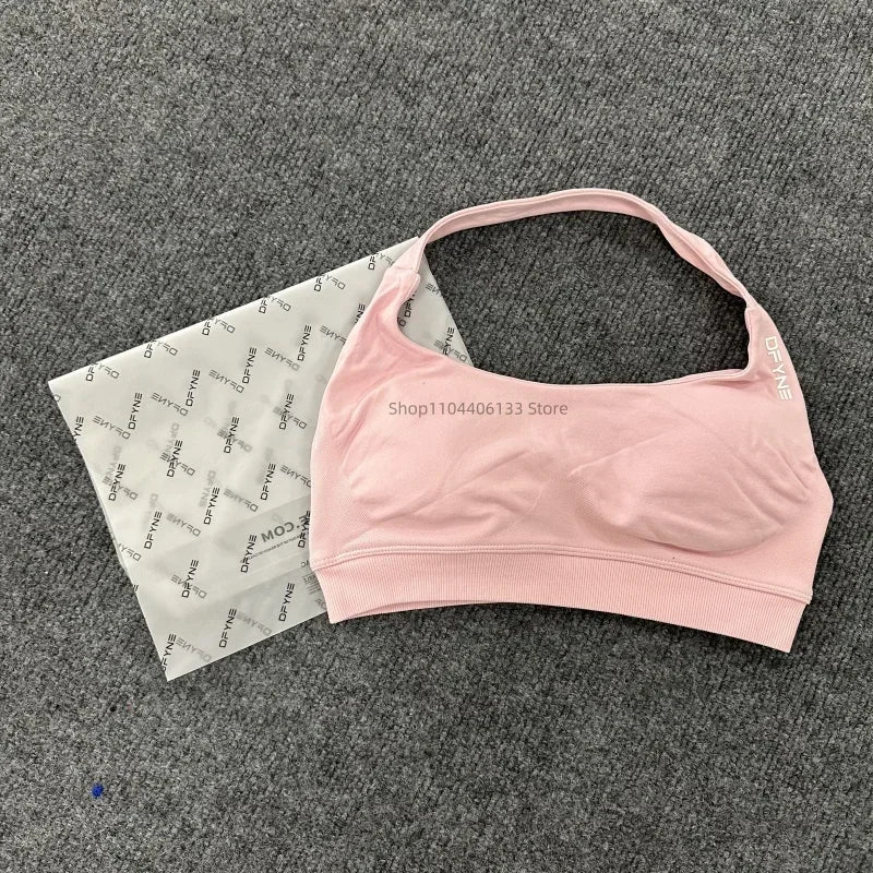 Dfyne Impact Sports Bra Women Seamless Halter Neck Strap Bras with Logo Padded Open Back Yoga Bra Medium Support Gym Crop Top SS69 21.69 DF6-6011 / M
