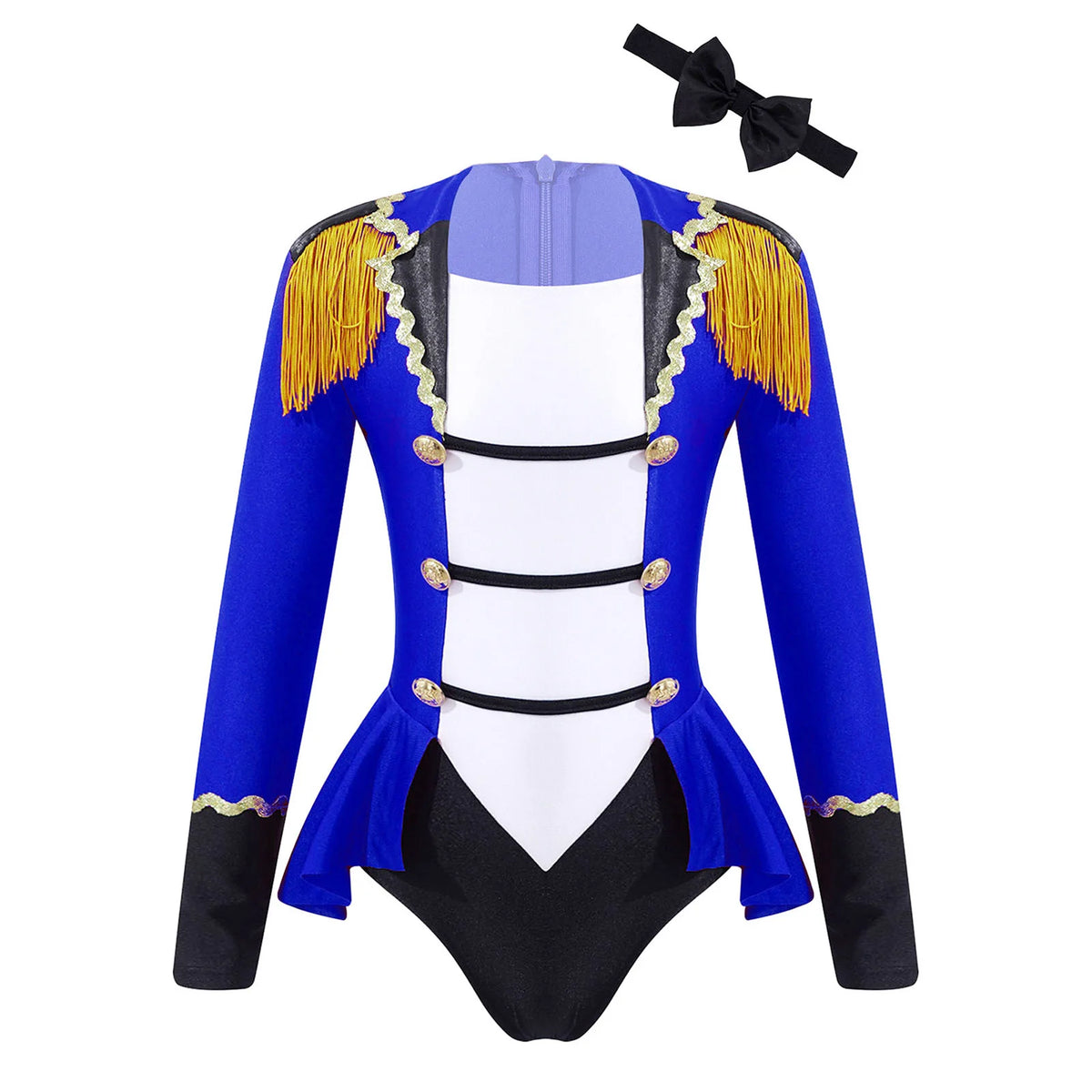 Girls Circus Ringmaster Costume Long Sleeve Fringed Jumpsuit with Tie