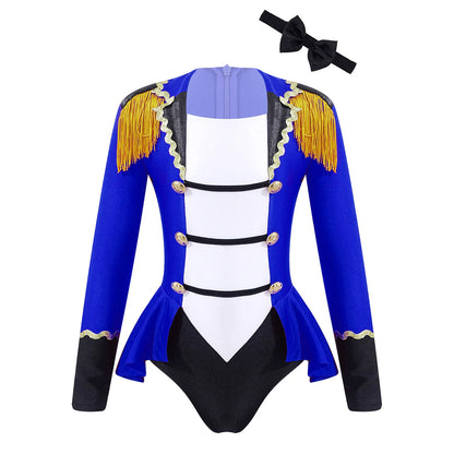 Girls Circus Ringmaster Costume Long Sleeve Patchwork Jumpsuit with Tie
