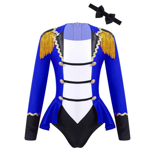 Girls Circus Ringmaster Costume Long Sleeve Patchwork Jumpsuit with Tie