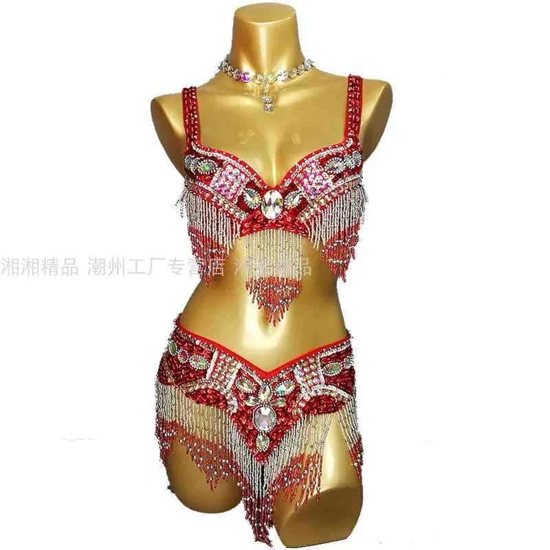 Sexy Girl Belly Dance Costume Wear Bar+Belt 2pc Set 10 Colors Ladies Bellydancing Costumes Bellydance Clothes